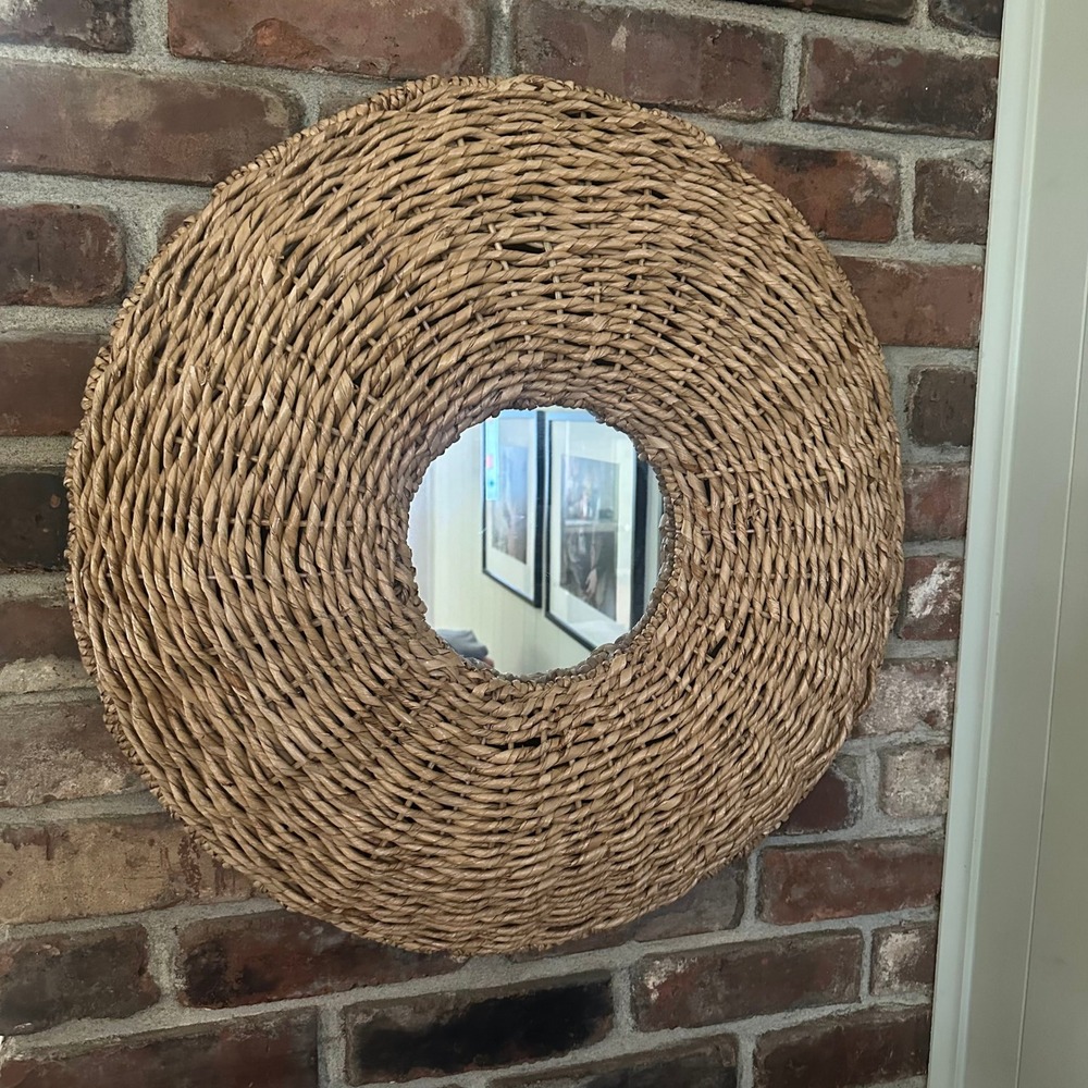 Enchanté 24" Round Woven Rattan Mirror Natural Seagrass Coastal Boho Wall Decor